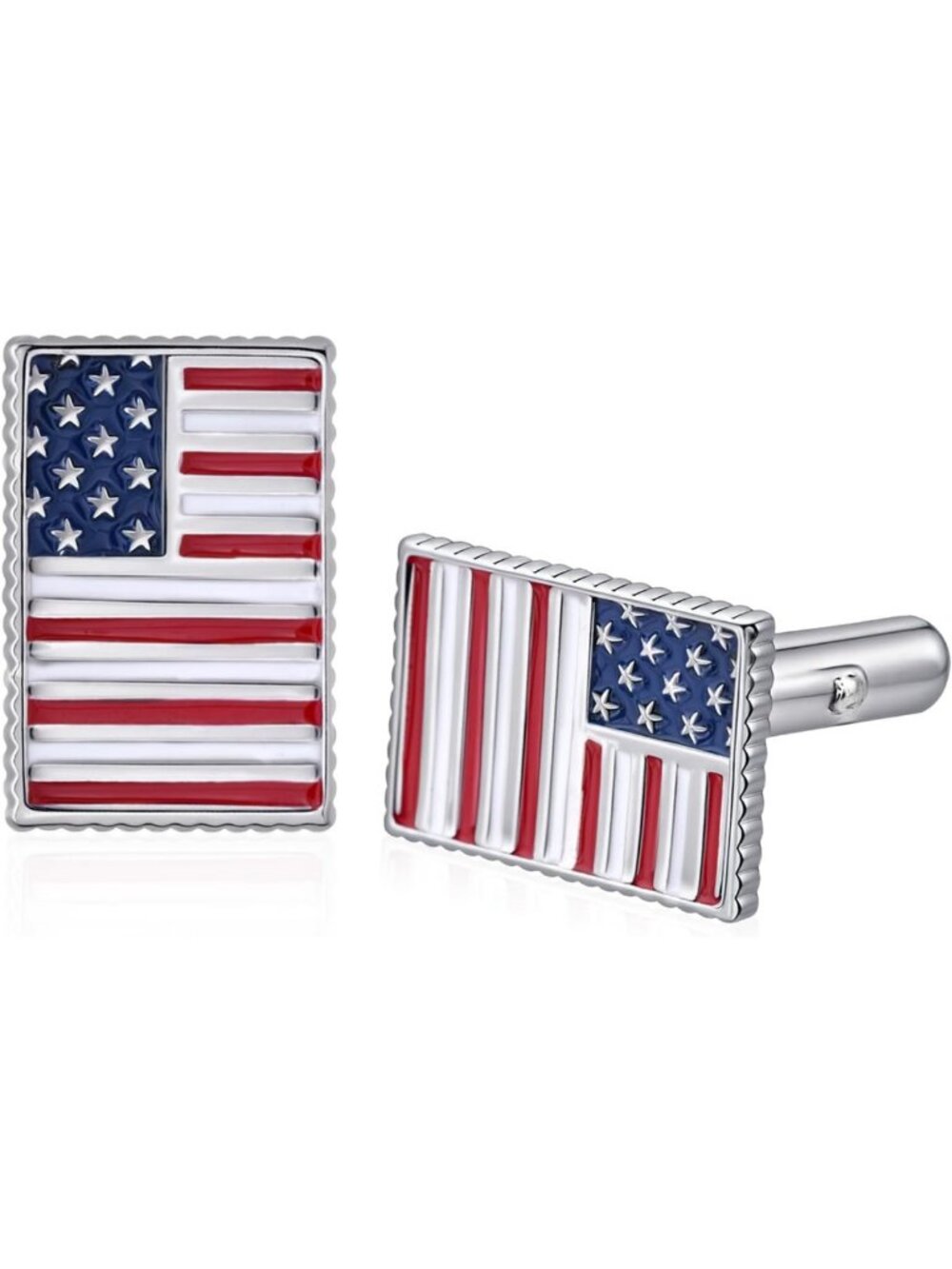 Sterling Silver Cuff Links for Men - American Flag & Black Onyx Viking Compass